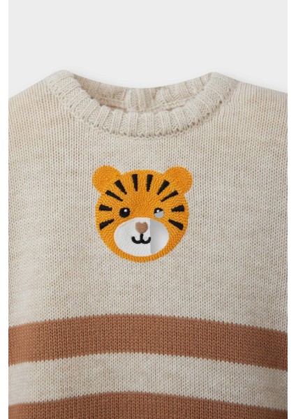 Erkek Bebek Bisiklet Yaka Kaplan Baskılı Çizgili Triko Kazak F2582A525AU fiyatları