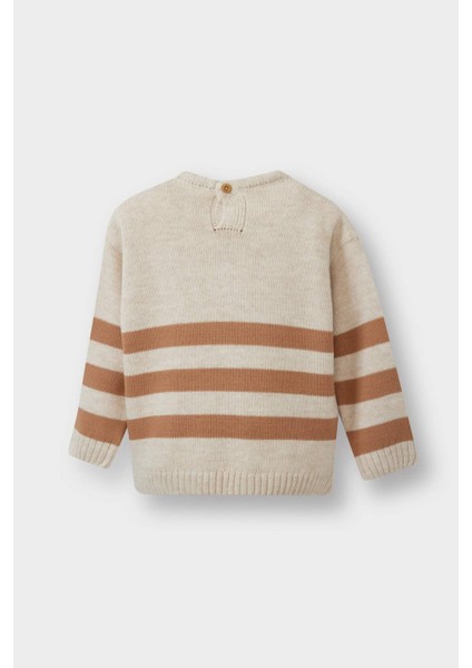 Erkek Bebek Bisiklet Yaka Kaplan Baskılı Çizgili Triko Kazak F2582A525AU modelleri