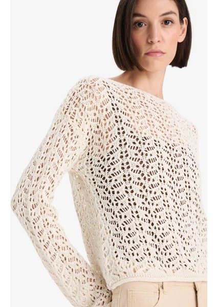 Regular Fit Kayık Yaka Ajurlu Kazak F7079AX25AU