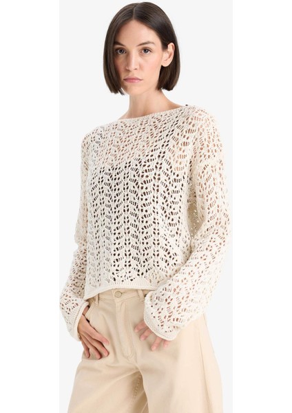 Regular Fit Kayık Yaka Ajurlu Kazak F7079AX25AU modelleri