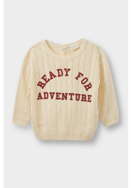 Erkek Bebek Bisiklet Yaka Baskılı Triko Kazak F2578A525AU