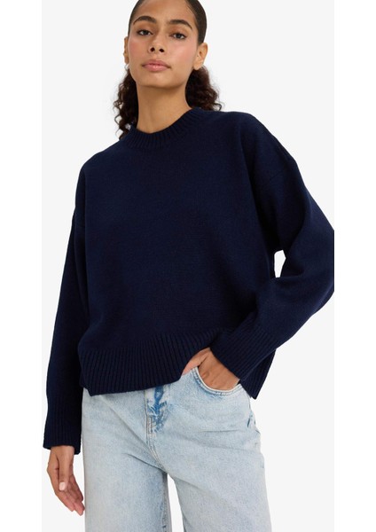 Oversize Geniş Kalıp Bisiklet Yaka Triko Kazak F3895AX25WN modelleri