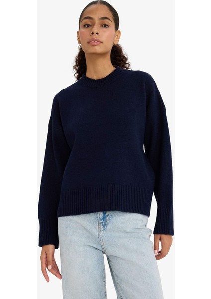 Oversize Geniş Kalıp Bisiklet Yaka Triko Kazak F3895AX25WN fırsatları