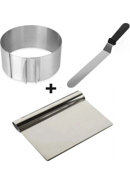 Çelik 3'lü Pasta Sıvama Spatulası, Ayarlanabilir Hamur Kazıyıcı Set