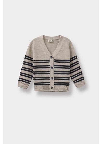 Erkek Bebek Çizgili Düğmeli Triko Hırka F2392A525AU