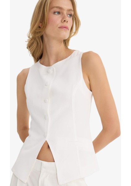 Slim Fit Dar Kesim Bisiklet Yaka Yelek E9946AX25AU