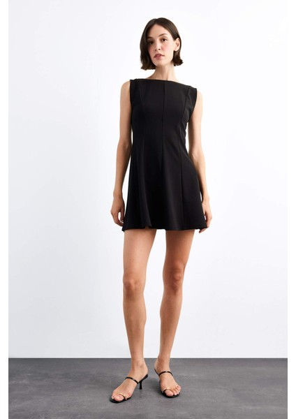 Skuba Dalgıç Kumaş Kolsuz Mini Elbise G0405AX25SM