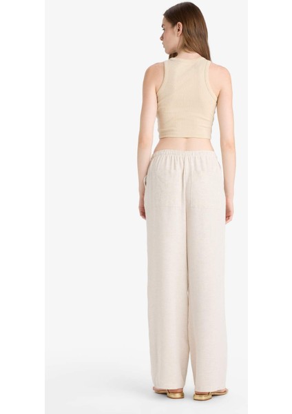 Wide Leg Cepli Yüksek Bel Standart Boy Keten Karışımlı Pantolon F5024AX25AU
