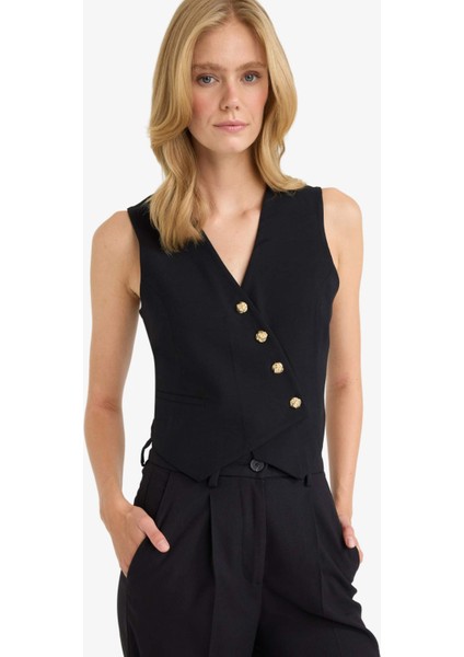 Regular Fit V Yaka Tensel Blazer Yelek D4568AX25AU fırsatları