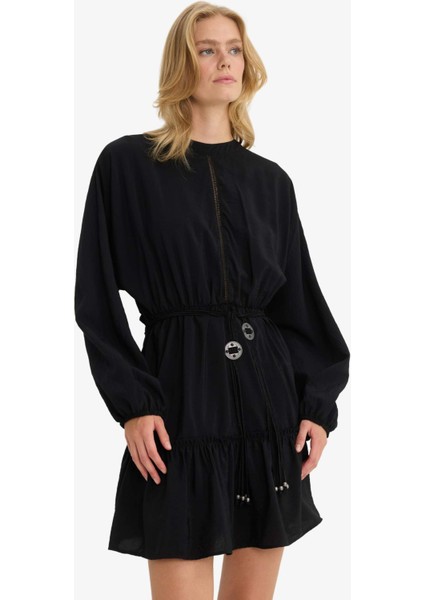 Bisiklet Yaka Uzun Kollu Mini Elbise F9550AX25SM fırsatları