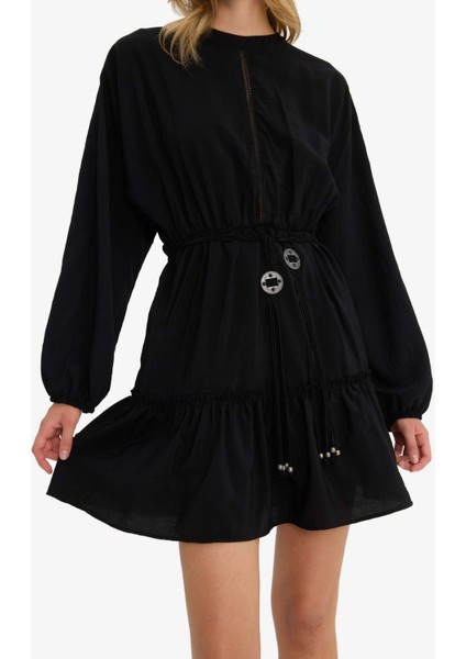 Bisiklet Yaka Uzun Kollu Mini Elbise F9550AX25SM