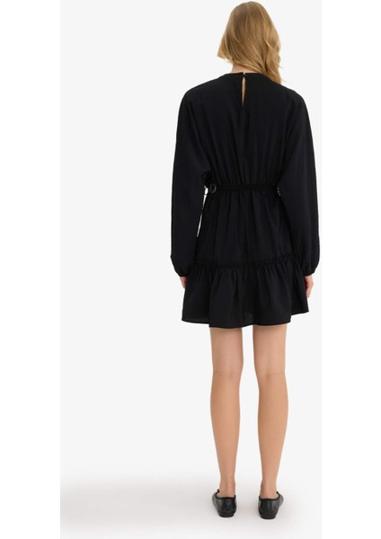 Bisiklet Yaka Uzun Kollu Mini Elbise F9550AX25SM