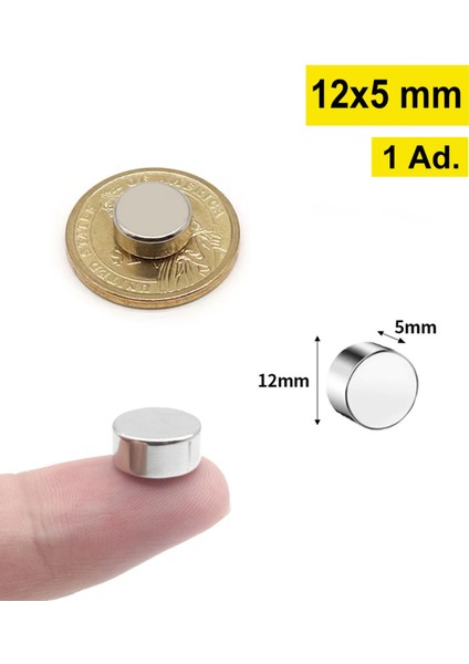 12X5 mm Yuvarlak Güçlü Neodyum Mıknatıs, Dayanıklı ve Etkili Magnet, 1 Adet