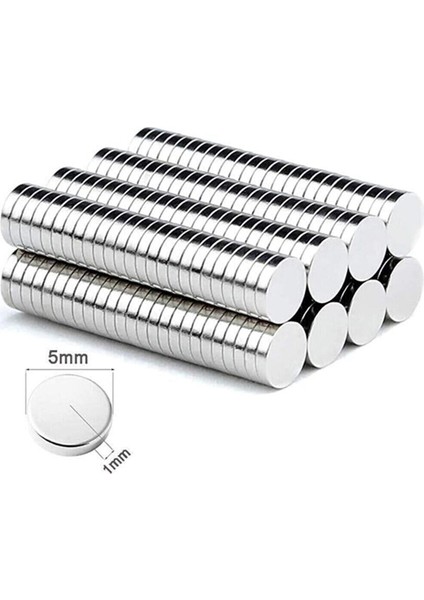 25 Adet Çap 5mm, Kalınlık 1mm Güçlü Neodyum Mıknatıs, 25'li Paket