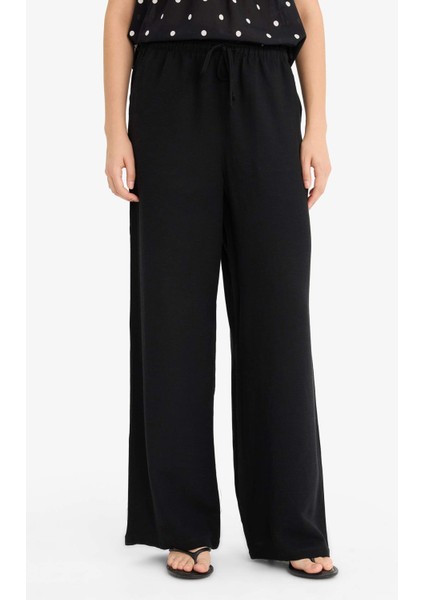 Wide Leg Cepli Yüksek Bel Standart Boy Keten Karışımlı Pantolon F5024AX25AU