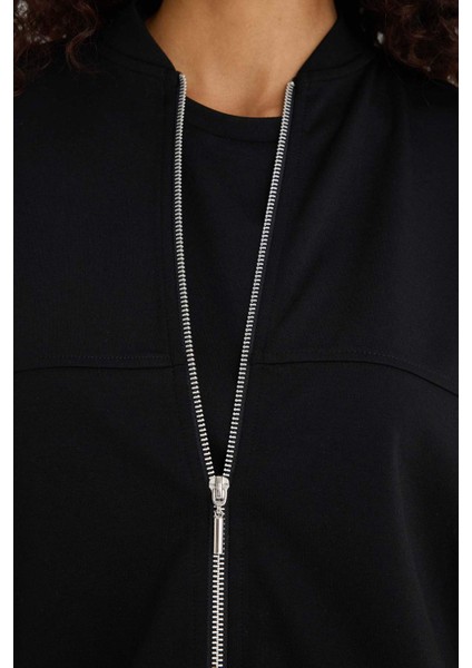 Kolej Yaka Fermuarlı Yumuşak Dokulu Modal Bomber Hırka F1025AX25AU indirimleri