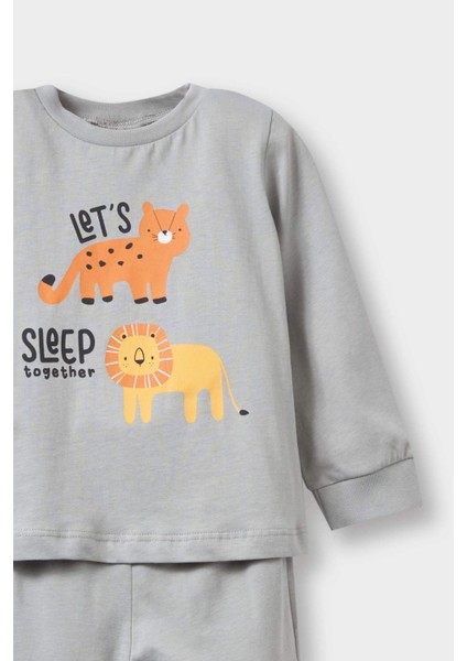 Erkek Bebek 4'lü Pijama Takımı Safari Baskılı Uzun Kollu Penye Üst Uzun Alt F7197A525AU