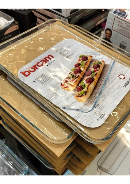 Kare Desenli Fırın Kabı 33.5X24.5CM, Pide, Börek, Dikte Dörtgen Tepsi, Beyaz
