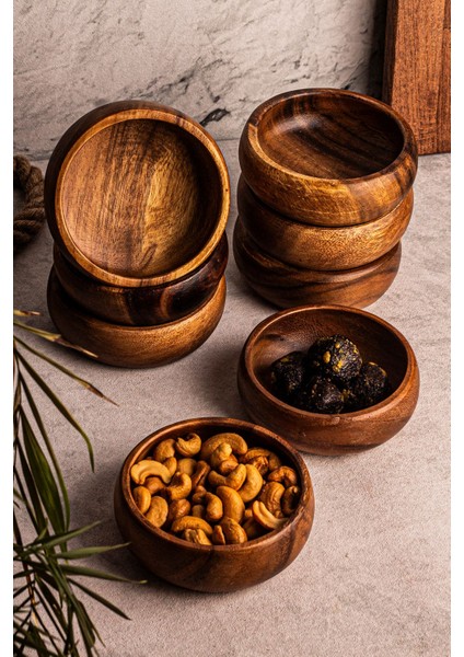 8'li Akasya Yuvarlak Çerezlik Kase Seti, Şık ve Pratik Sunumlar Için