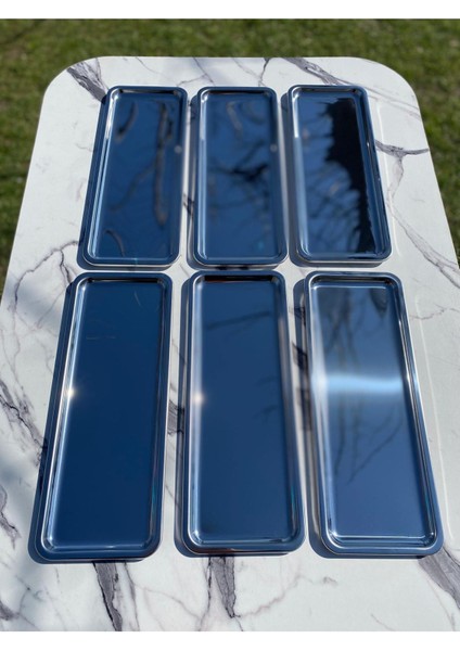 6'lı Gümüş Paslanmaz Çelik Renk Baton Çay ve Kahve Sunum Tepsisi