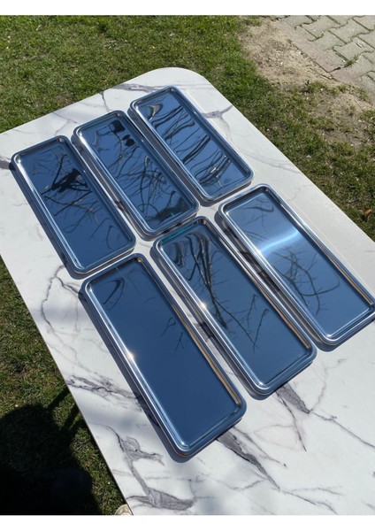 6'lı Gümüş Paslanmaz Çelik Renk Baton Çay ve Kahve Sunum Tepsisi fiyatları