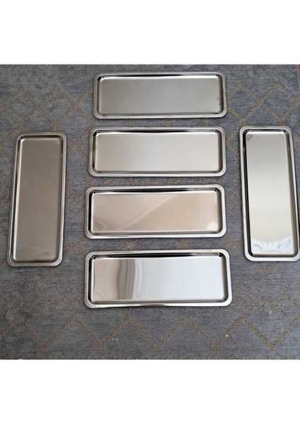 6'lı Gümüş Paslanmaz Çelik Renk Baton Çay ve Kahve Sunum Tepsisi modelleri