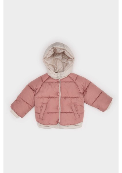 Kız Bebek Rüzgar Geçirmez Kapüşonlu Fermuarlı Şişme Mont C5312A525AU