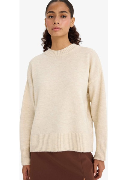 Oversize Geniş Kalıp Bisiklet Yaka Triko Kazak F3895AX25WN