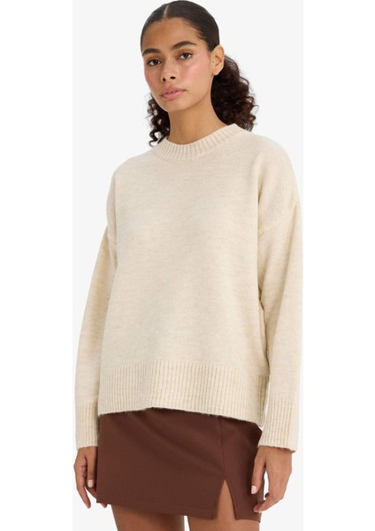 Oversize Geniş Kalıp Bisiklet Yaka Triko Kazak F3895AX25WN fırsatları