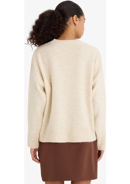 Oversize Geniş Kalıp Bisiklet Yaka Triko Kazak F3895AX25WN