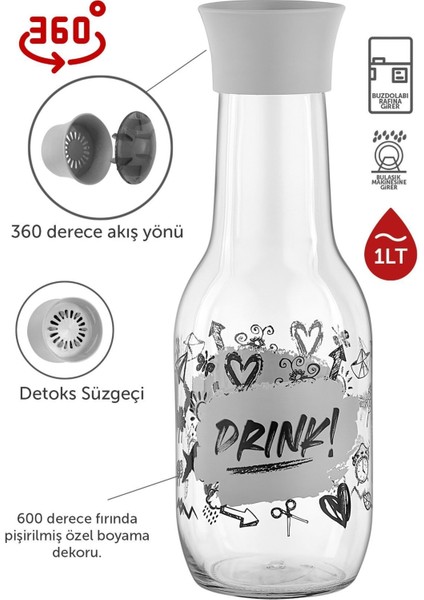 3'lü Detoks Desenli Su Şişesi Seti, Siyah, Şık ve Sağlıklı Kullanım Için Hazır fiyatları