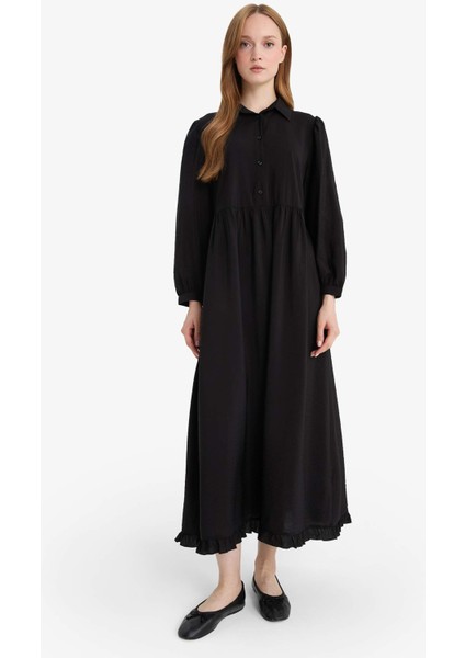 Gömlek Yaka Uzun Kollu Maxi Elbise F0350AX25AU