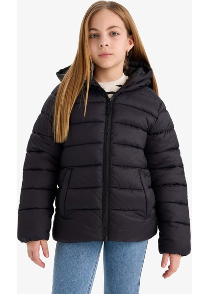 Kız Çocuk Su Geçirmez Kapüşonlu Fermuarlı Şişme Mont E5406A825AU fırsatları