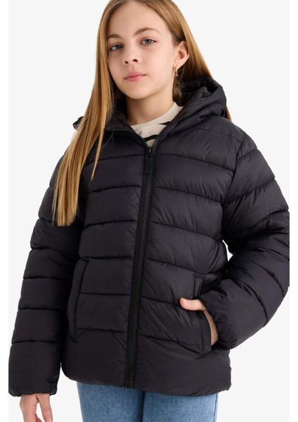 Kız Çocuk Su Geçirmez Kapüşonlu Fermuarlı Şişme Mont E5406A825AU