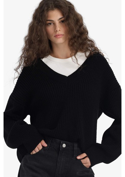 Oversize Geniş Kalıp V Yaka Triko Kazak Z7135AZ25WN