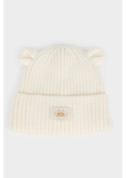 Kız Bebek Dokuma Etiketli Kulaklı Triko Bere C8165A525WN