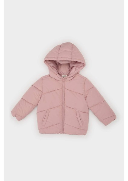 Kız Bebek Rüzgar Geçirmez Su Geçirmez Kapüşonlu Fermuarlı Şişme Mont