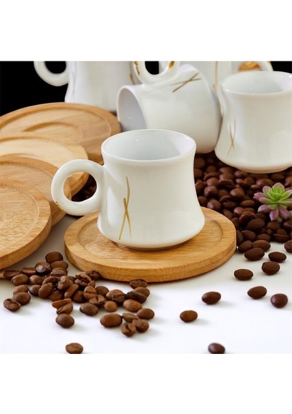 6 Kişilik Şık Fincan Takımı, Bambu Tabaklı, Beyaz Renkli, Modern ve Zarif Tasarım fiyatları