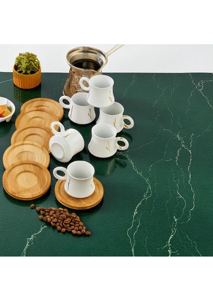 6 Kişilik Şık Fincan Takımı, Bambu Tabaklı, Beyaz Renkli, Modern ve Zarif Tasarım indirimleri