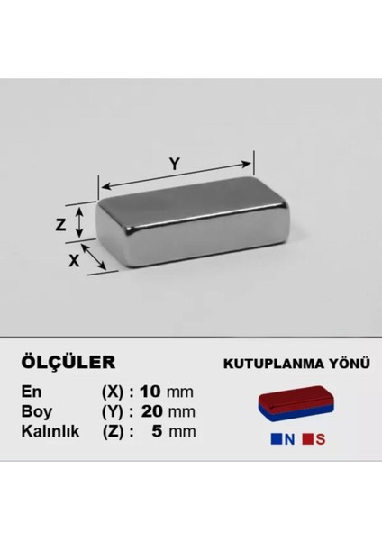 20MM x 10MM x 5mm Köşeli Güçlü Neodyum Mıknatıs Gri 1 Adet indirimleri