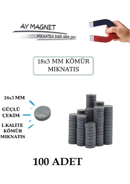 18X3 Yuvarlak Kömür Mıknatıs, Süsleme ve Nişan Için, Siyah, 100 Adet