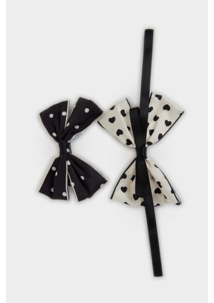 Kız Çocuk 2'li Kalpli Kurdele Çıtçıtlı Toka F6487AXNS