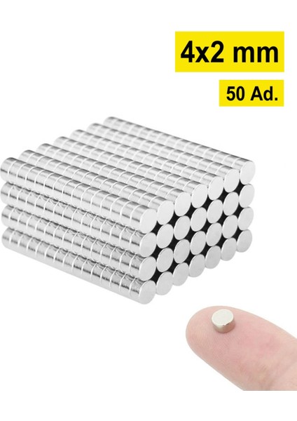50 Adet Yuvarlak Neodyum Mıknatıs, 4x2 Mm, Güçlü ve Dayanıklı N35 Kalite