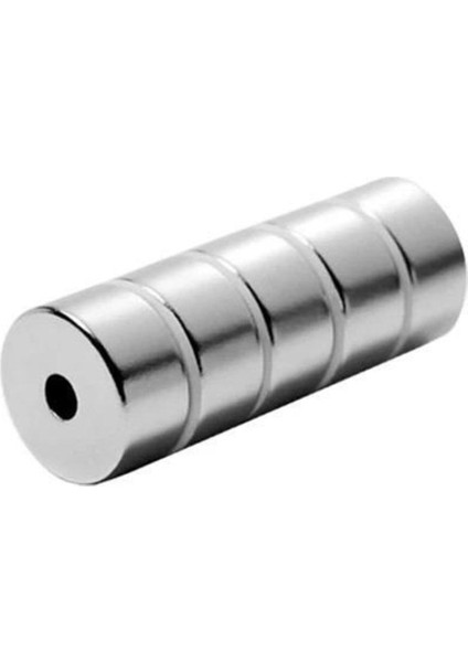 Ø23X6X10 mm Delikli Güçlü Neodyum Mıknatıs, 1 Adet, Parlak Gümüş Renkli