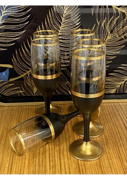 Şık Siyah ve Gold Detaylı 6'lı Kahve ve Su Bardağı Seti
