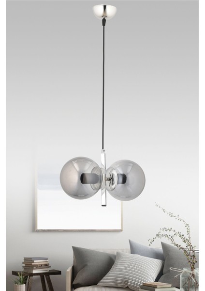 Füme Camlı Krom Sarkıt Modern Avize, Çiftli, Şık ve Şık Tasarım