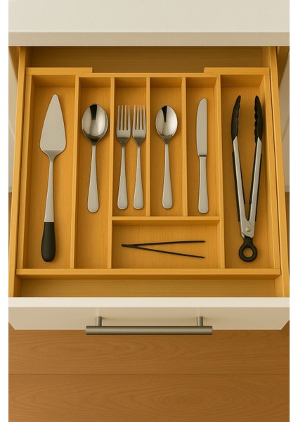 Ayarlı 5-7 Bölmeli Bambu Kaşıklık, Çekmece ve Tezgah Üstü Organizer
