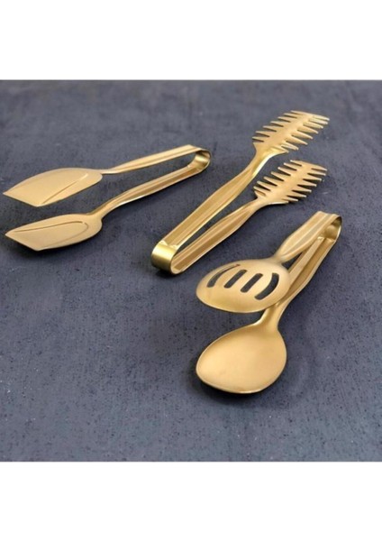3'lü Gold Servis Seti, Makarna, Salata, Kek Maşası, Şık ve Kullanışlı Takım