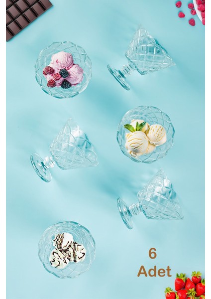 6'lı Cam Ayaklı Kase Seti, Dondurma, Şekerlik, Çerezlik 180ML Beyaz