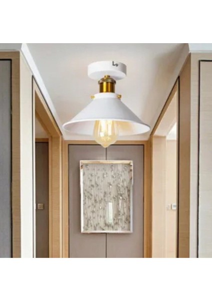 Beyaz 28CM Metal Tekli Duylu Vintage Avize, Rustik ve Retro Tasarım